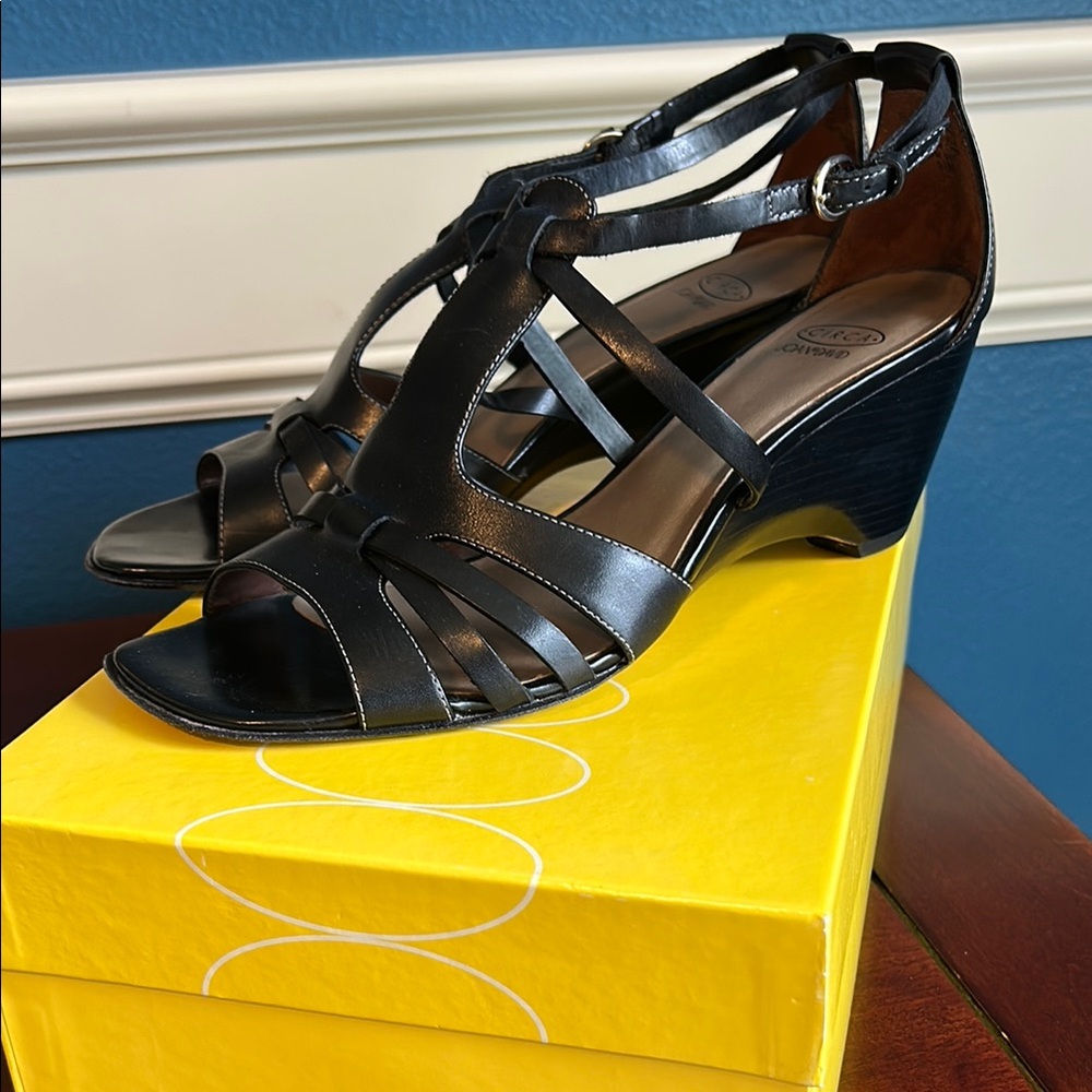 Circa Joan & David Black Strappy Wedges, 9.5